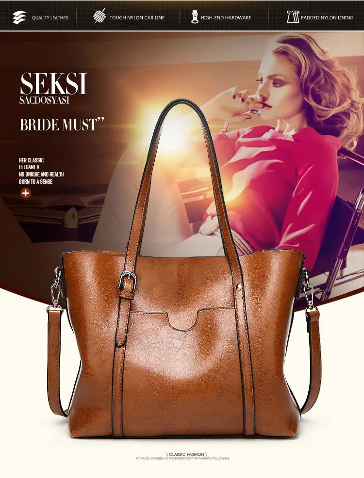 Shoulder Bags for Women Oil Wax Leather Handbag Tote Crossbody Bag Vintage Satchels Women Bags Designer Handbag High Quality