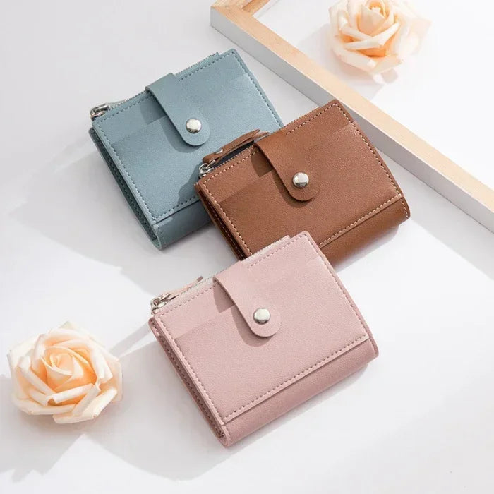 Women Simple Wallets Leather Female Purse Mini Hasp Solid Multi-Cards Holder Coin Short Wallets Slim Small Wallet Zipper Hasp