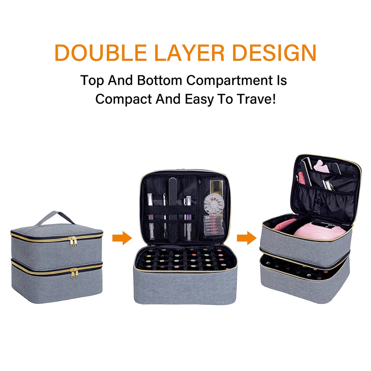 Double-Layer Makeup Bag With Handle, Large Capacity Cosmetic Storage Case, Travel Toiletry Nail Tool Organizer Travel Accessorie