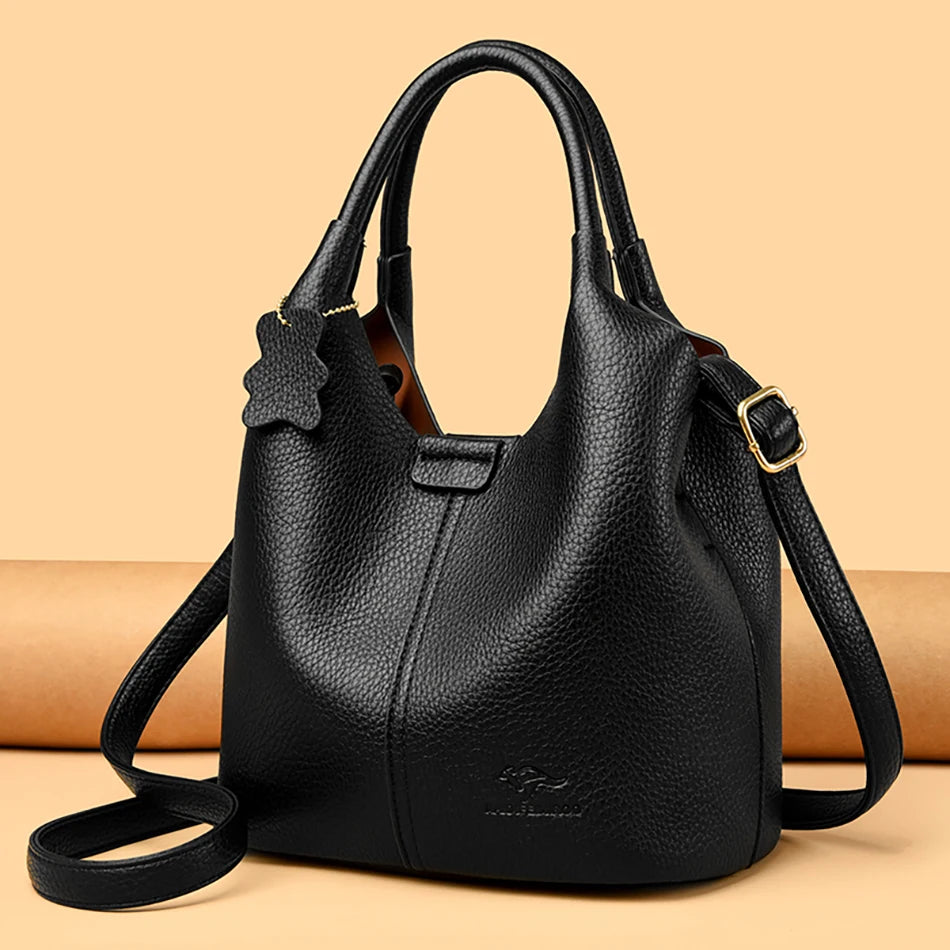 2024 New High Quality Soft Leather Women Bucket Bag Luxury Large Capacity Female Handbag Famous Designer Women's Shoulder Bags