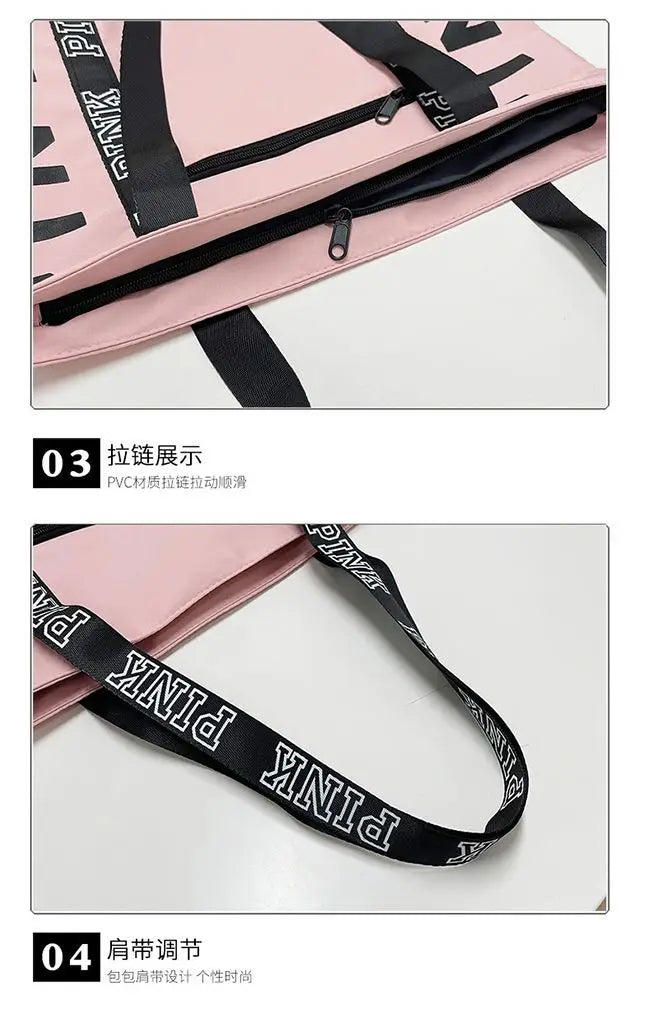 Sports Fitness Tote Bag Nylon Fabric Bags Women Handbag Pink Letter Graphic Tote Handbags Woman Shoulder Bags Casual