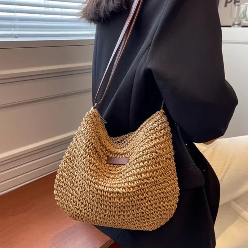 Ladies Fashion Summer Straw Crossbody Bag Women Beach Holiday Shopping Woven Shoulder Handbag Messenger Purses For Women Bags