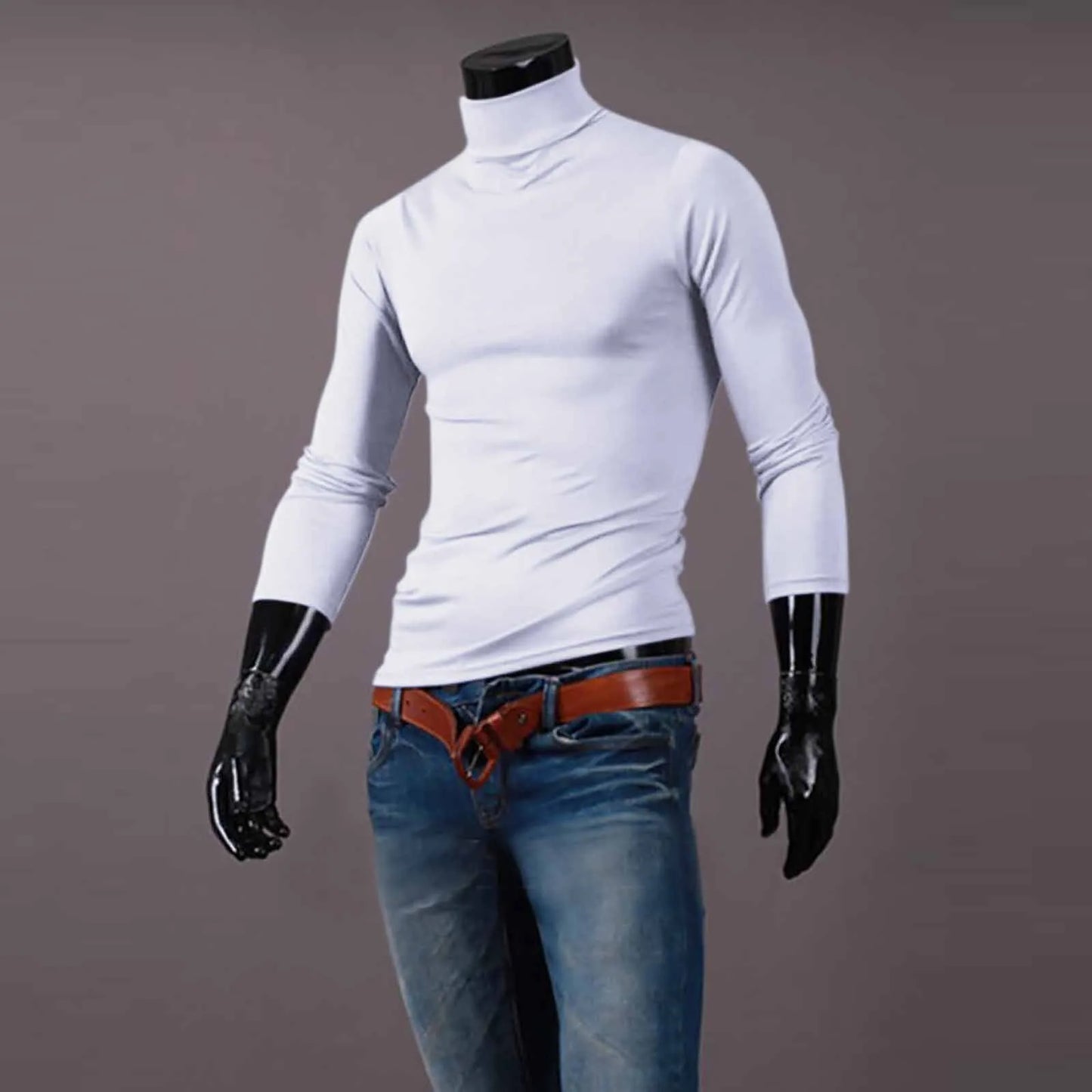 Pull en coton pour homme de haute qualité, pull en coton pour homme, col mi-haut, doux et chaud, tricoté, coupe slim