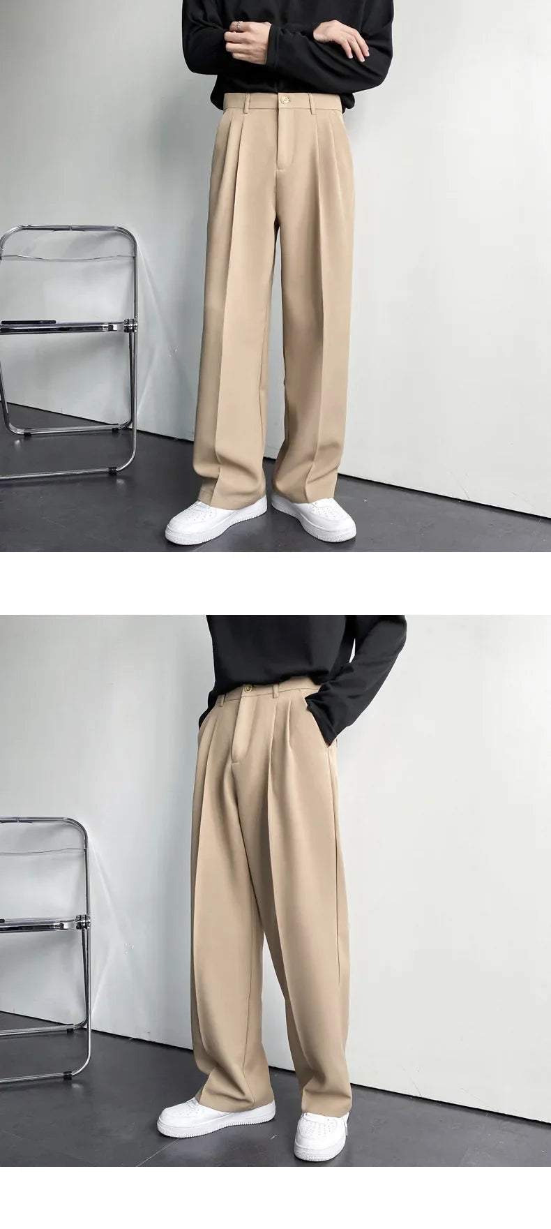 Spring Autumn Korean Style Men's Straight-leg Suit Pants Loose Fit Casual White Wide-leg Trousers Dragging Pants