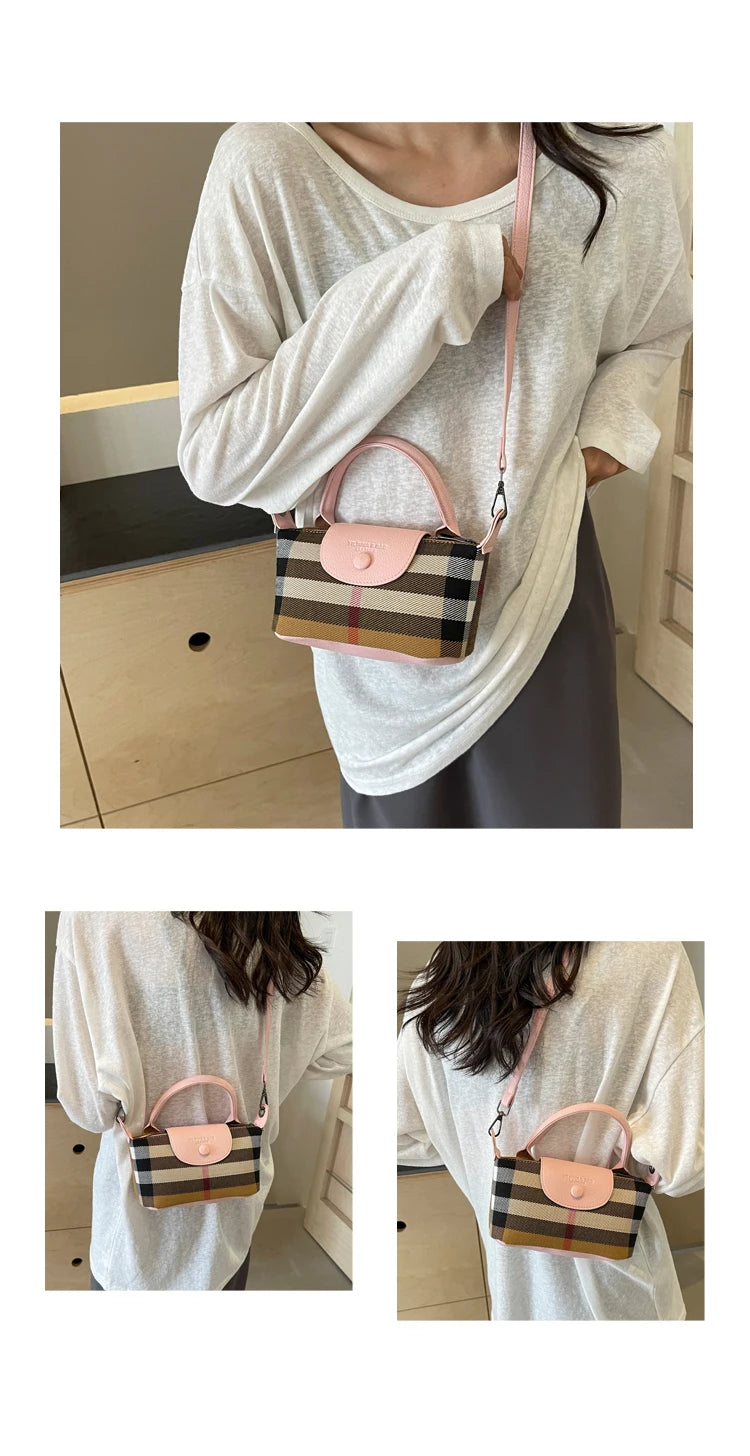 European and American Fashion Women's Bag 2024 New Check Pattern Bag Handheld Dumpling Bag Handheld Crossbody Bag