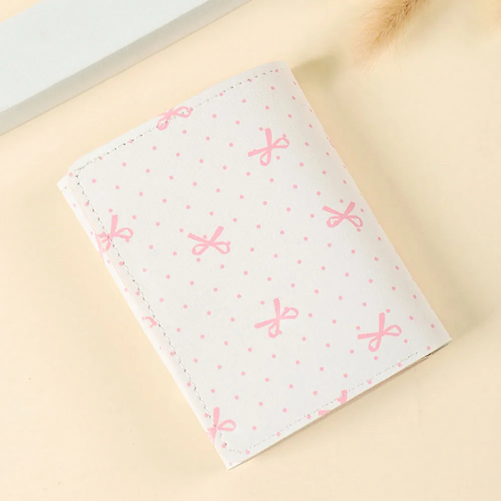 Cute Flower Bow Wallet Women Sweet Pink Three Fold Purse Card Holder for Girl Portable Travel Cash Coin Pouch Photo Card Bag