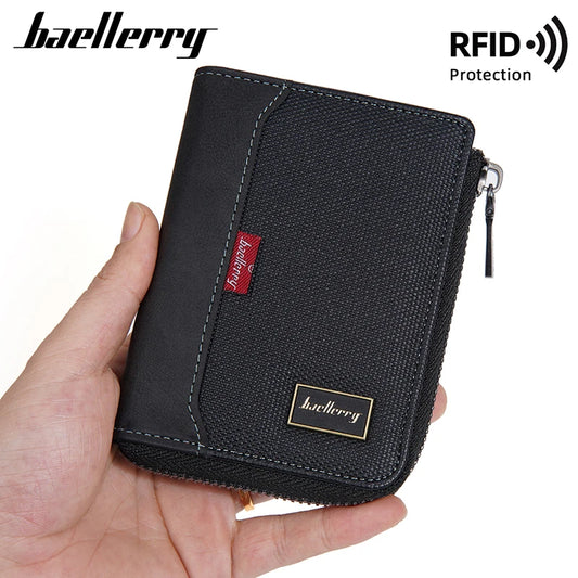 Baellerry RFID Simple Short Men Zipper Wallets Luxury Brand Card Holder Male Wallet Photo Holder Coin Pocket Man Purses