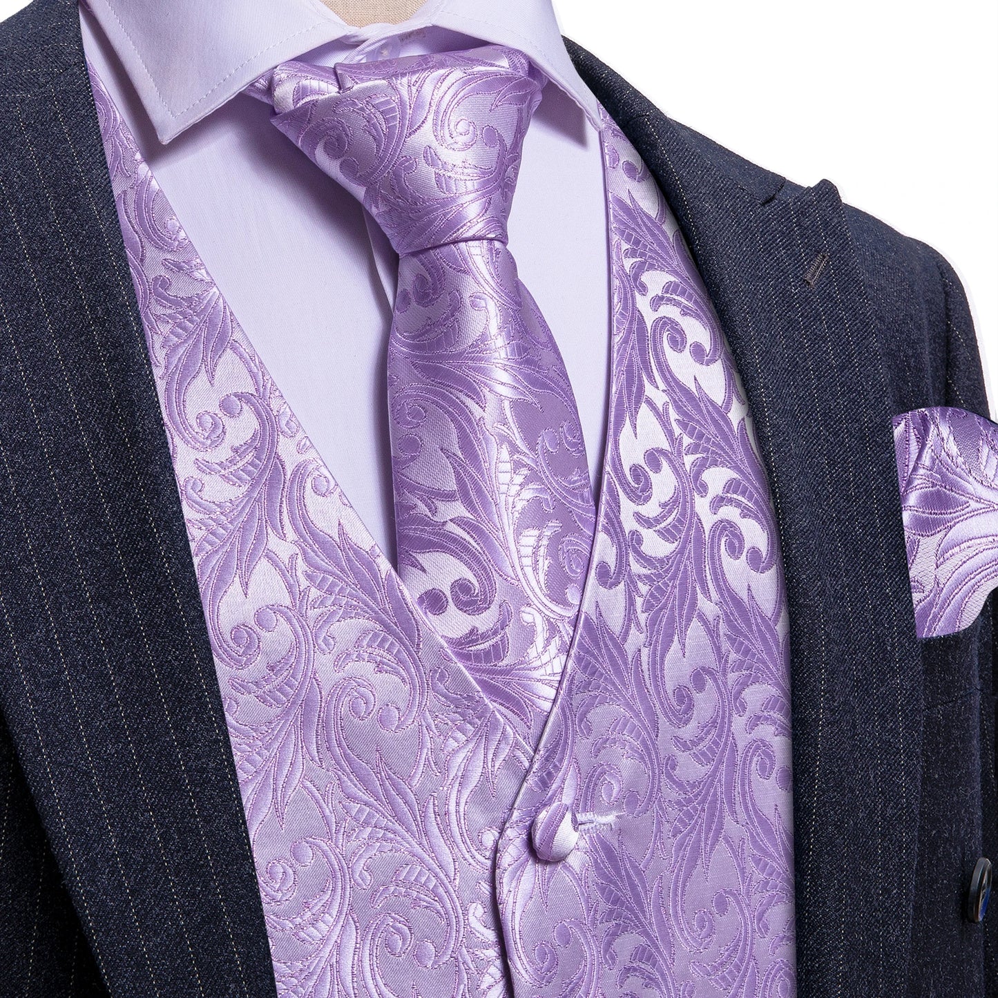 Lilac Purple Violet Lavender Silk Men Vest Tie Hanky Cufflinks Set Woven Waistcoat Sleeveless Jacket Wedding Business Barry.Wang