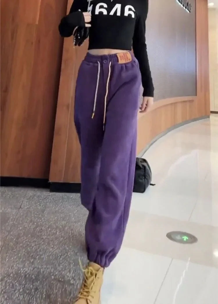 Women's Fleece-lined Sweatpants Loose-fit Casual Wool Cotton Blend Pants Autumn/winter 2023 New Style Female Trousers