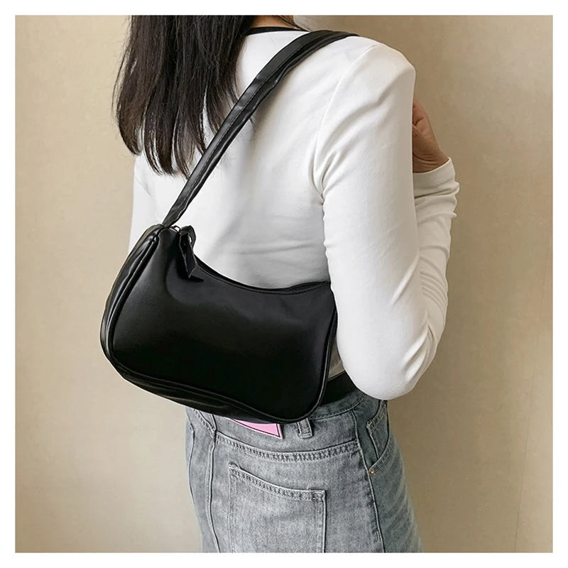 New 2024 Fashion Retro PU Leather Women Handbag Vintage Top-Handle Shoulder Bag Female Small Subaxillary Bag