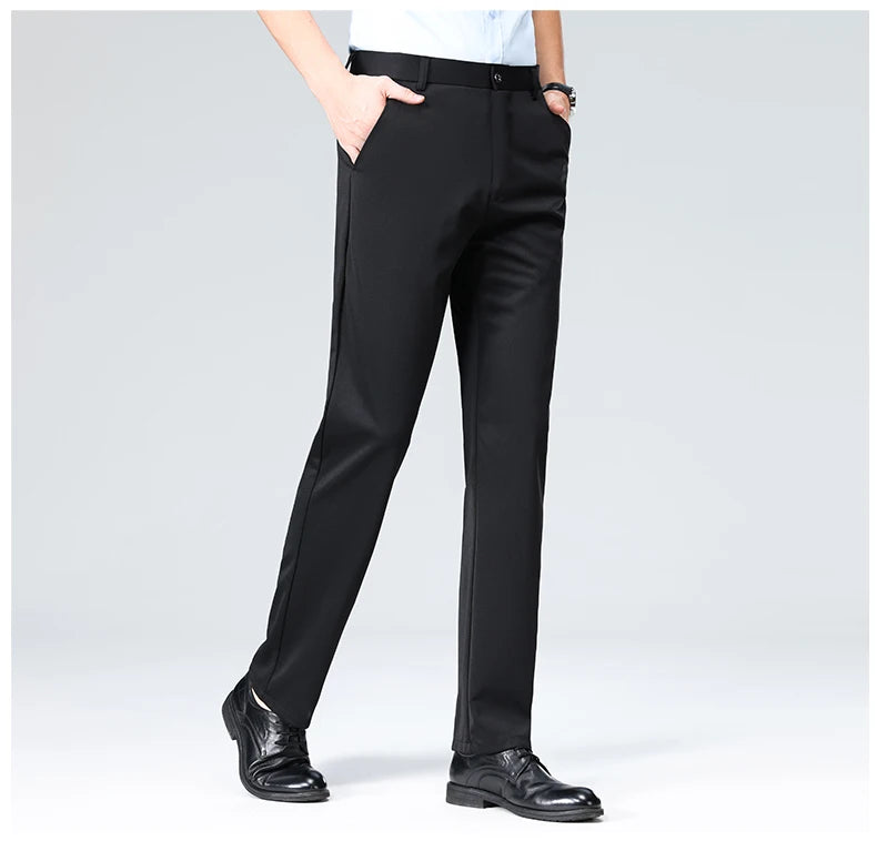 Summer Autumn Thin Trousers Men Formal Dress Suit Pants Work Pants Quality Business Casual Pants Black Wine Red Long Pants