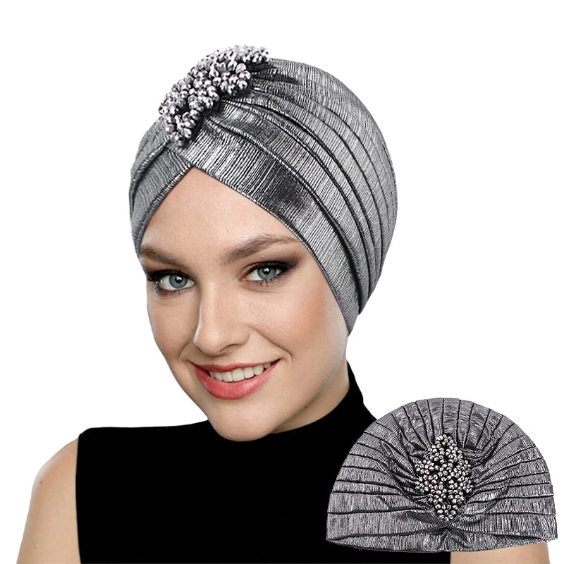 Nouveau bonnet turban de luxe en diamant pour femme, chapeau indien musulman, bandana, bonnet élastique, bonnet de chimio, chapeau africain, couvre-chef