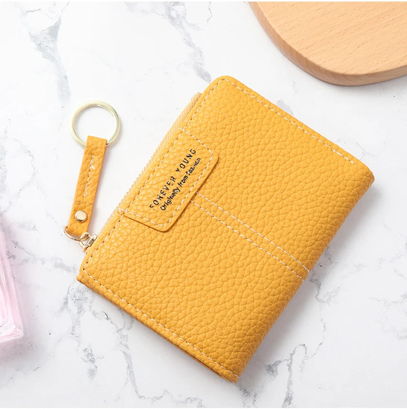 New Yellow Women Wallet Soft PU Leather Female Purse Mini Hasp Card Holder Coin Short Wallets Slim Small Purse Zipper Keychain