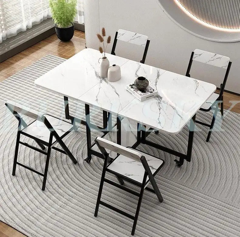 Folding Dining table Movable Table Set Dining Tables Chair Set Chair Dining Room Furniture Small Apartment Living Room Table