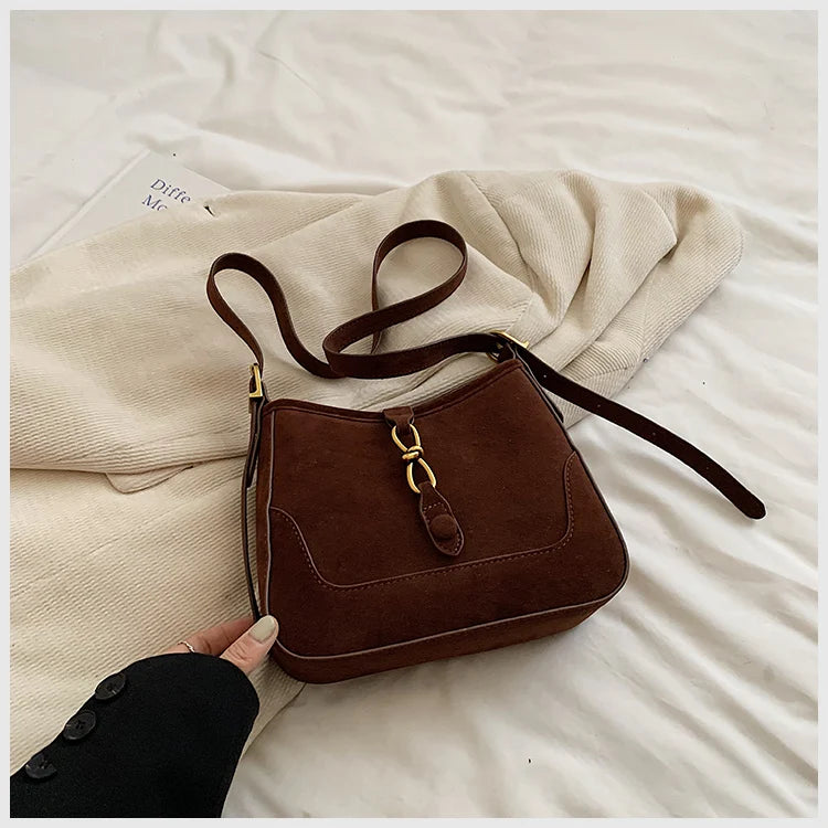 Winter Trendy Frosted PU Leather Shoulder Bag for Women Quiet Luxury Burgundy Bag Lady Solid Color Crossbody Bags Suede Purse