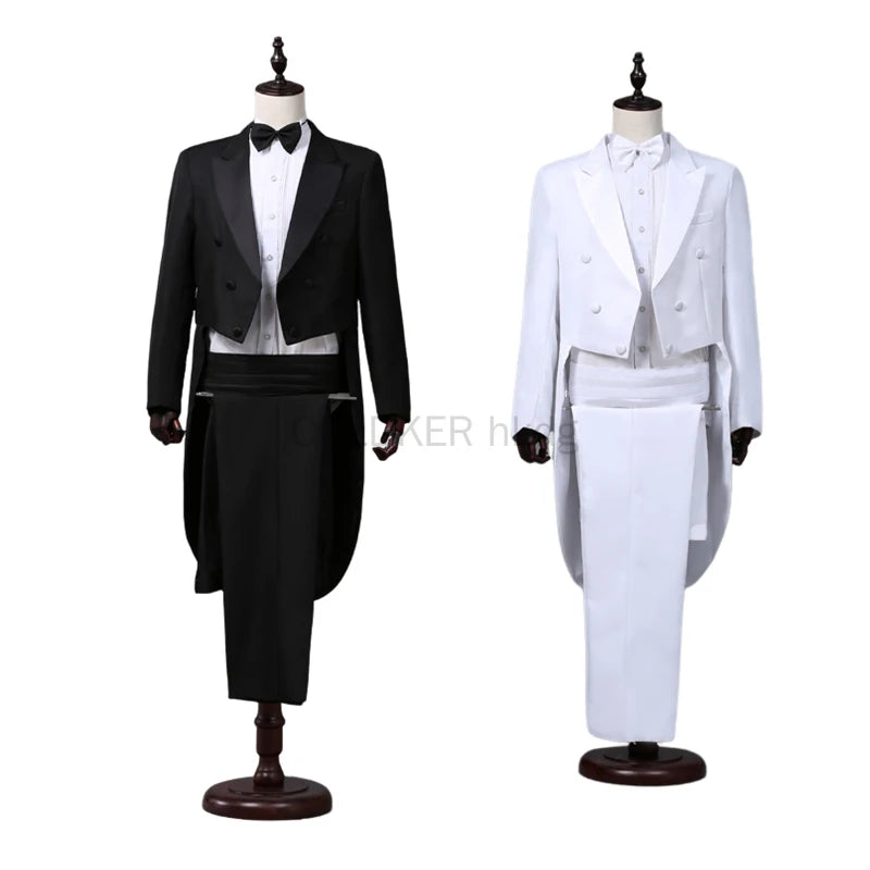 Costume de smoking pour homme, vintage, formel, coupe ajustée, revers en pointe, pantalon de smoking, queue-de-pie, chanteur, magicien, veste de scène, tenues