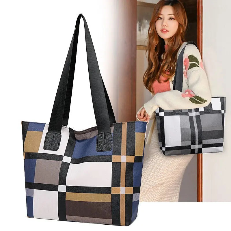 Women‘s Shoulder Bag Luxury Designer Leather Plaid Tote Bags Female Casual Large Capacity Handbag for Work Shopping Travel