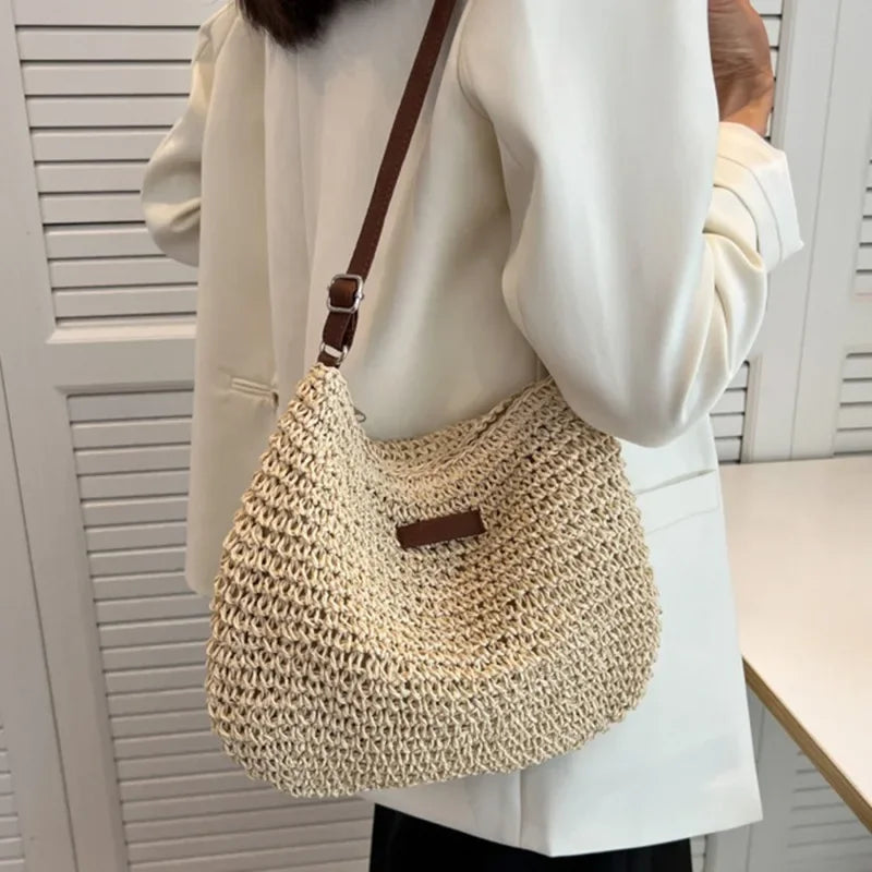 Ladies Fashion Summer Straw Crossbody Bag Women Beach Holiday Shopping Woven Shoulder Handbag Messenger Purses For Women Bags