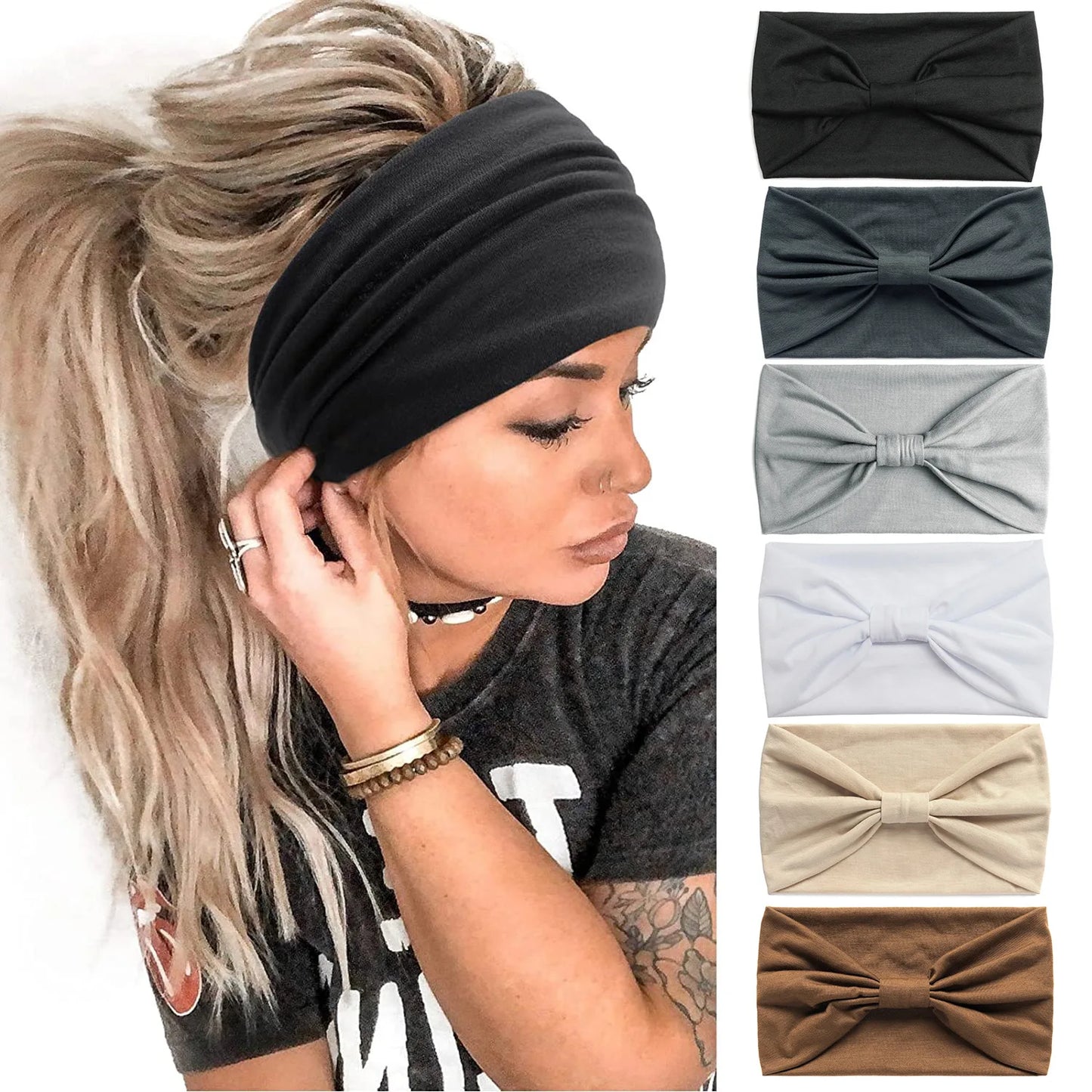 Wide Headbands for Women Stylish Head Wraps Boho Hairbands Sport Yoga Turban Cotton Non-Slip Bandana Hair Accessories