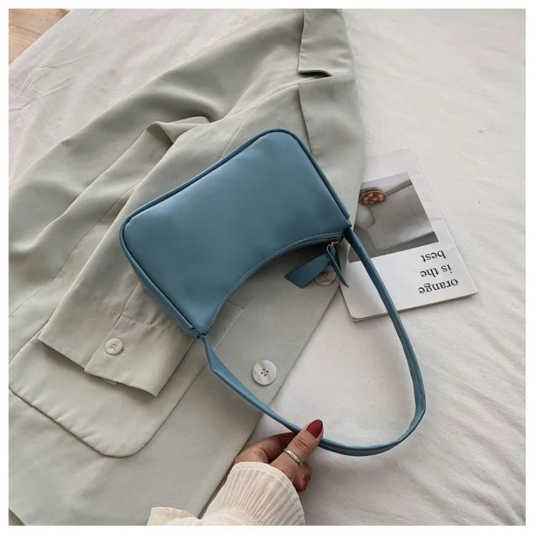 Retro Soft PU Leather Women Shoulder Underarm Bags Casual Solid Color Small Top-Handle Handbags Ladies Fashion Shoulder Bags