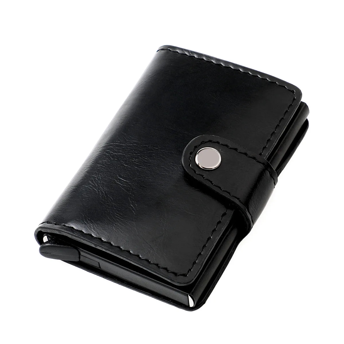 RFID Blocking Credit Card Holder Stainless Steel NFC Anti Scan Business Wallet Genuine PU Leather Purse Money Bag For Men Women