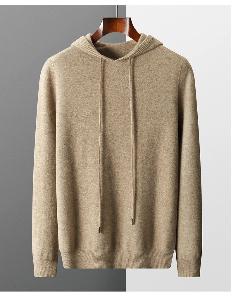 MVLYFLRT Automne Hiver Nouveau Pull Mérinos Homme 100% Laine Col À Capuche Tricoté Pull Décontracté À Manches Longues Sweat À Capuche