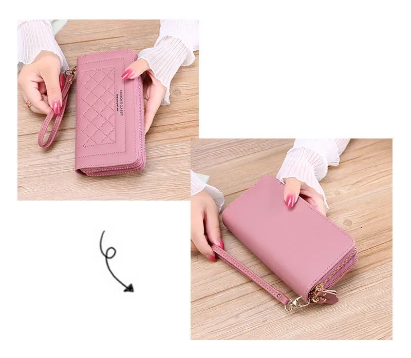 Long Wallet for Women Female Tassel Coin Purse Card Holder Wallets Double Zipper PU Leather Clutch Bags Luxury Money Phone Bag