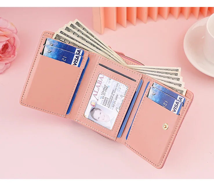 Small Women's Wallet Solid Short Pu Leather Female Wallets Hasp Coin Purse Card Holders for Girls Student 2024 Clutch Money Bag