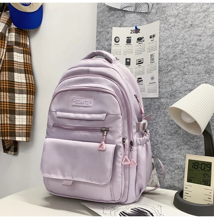 New Simple Student Bag Solid Color Schoolbag Youth Large Capacity Travel Backpack High Quality Canvas Schoolbag Fashion Backpack