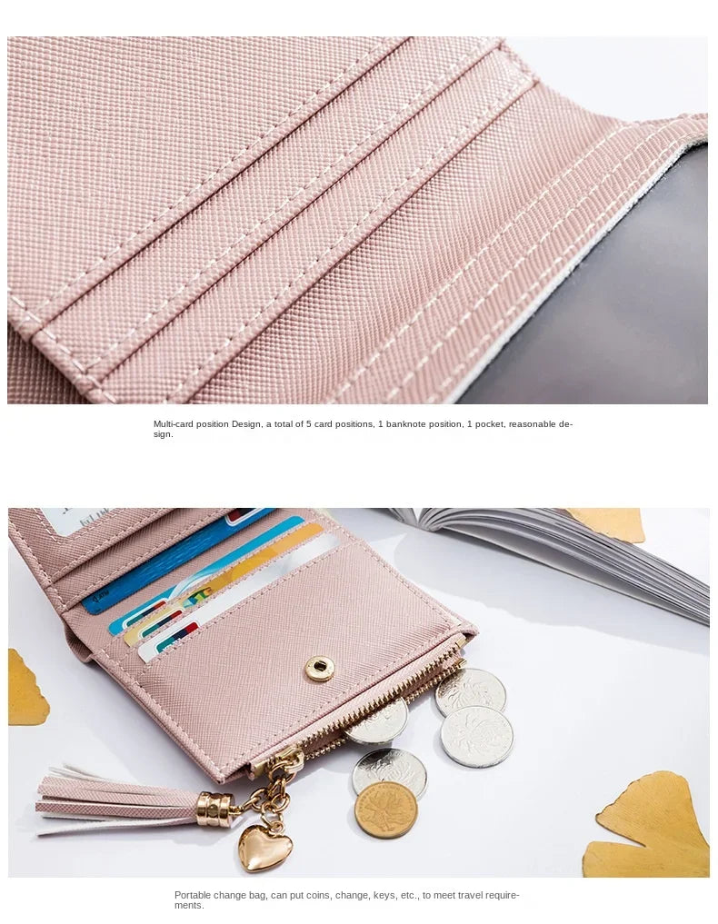 Fashion Women's Wallets Tassel Short Wallet For Woman Zipper Mini rfid Coin Purse Ladies Small Wallet Female Leather Card Holder