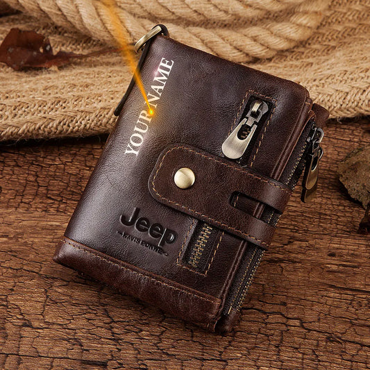 Hot Genuine Leather Men Wallet Coffee Coin Purse Mini Card Holder Chain PORTFOLIO Portomonee Male Walet Support Dropshiping