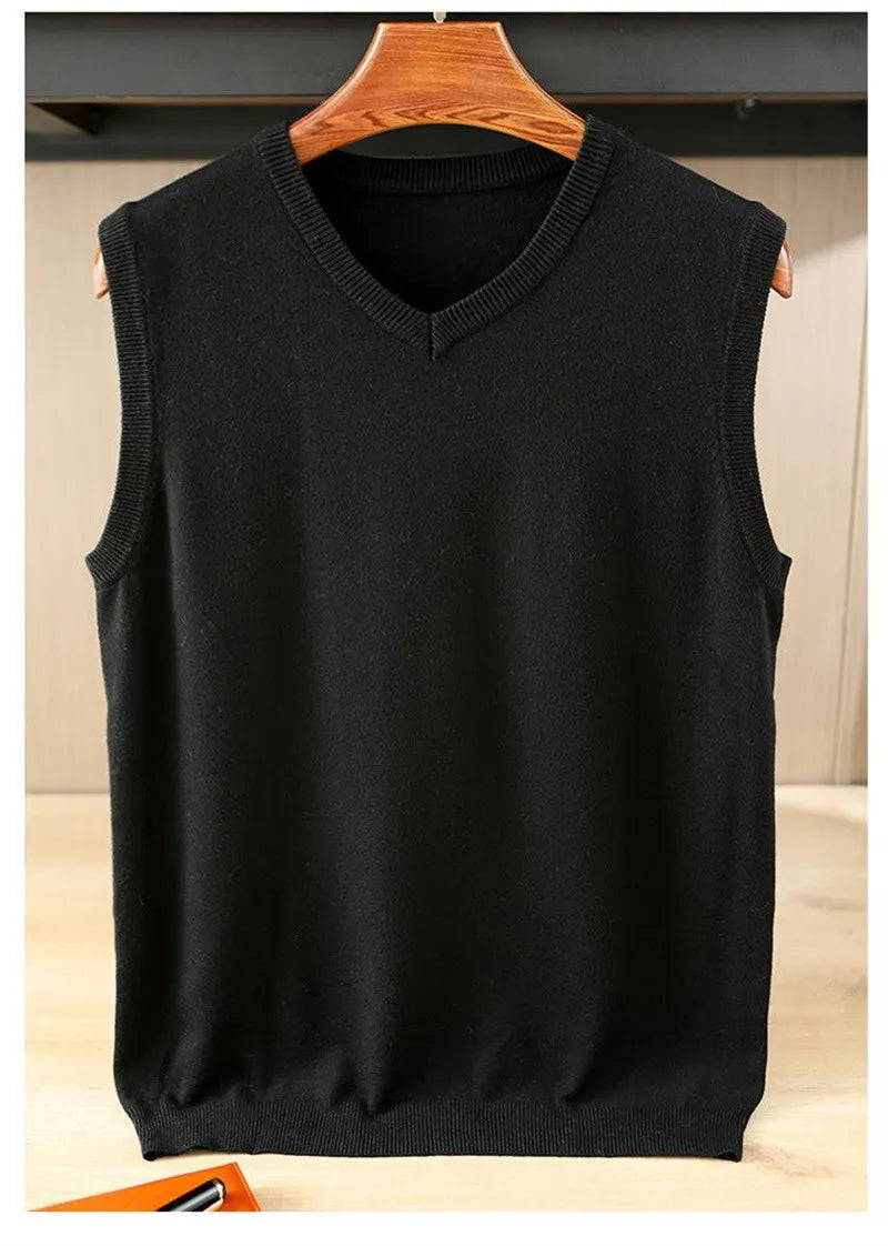 100% Soft Cashmere Sleeveless Cashmere Vest Men Work Sweater Solid Color Knitted Male Waistcoat High Quality New Spring Autumn