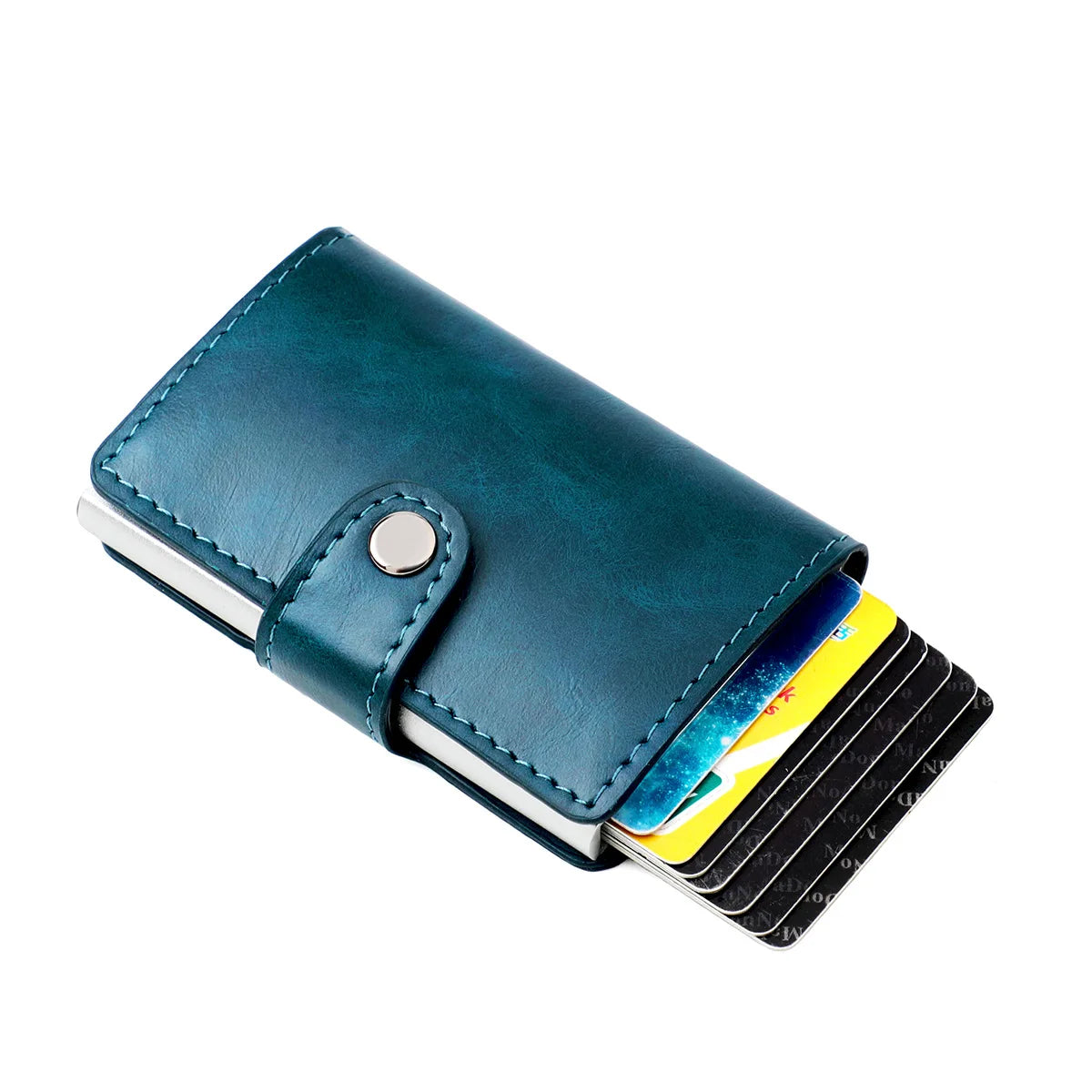 RFID Blocking Credit Card Holder Stainless Steel NFC Anti Scan Business Wallet Genuine PU Leather Purse Money Bag For Men Women