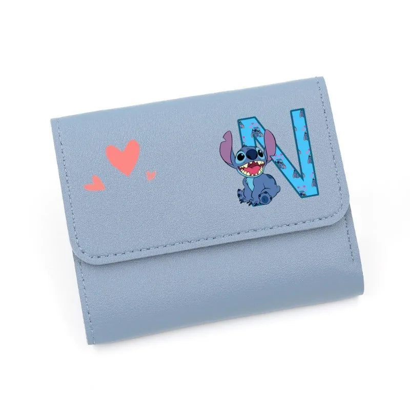 Lilo &Stitch A-z Letters New Cute Wallets for Women Mini Hasp Credit Card Holder for PU Leather Coin Purse Female Short Purses