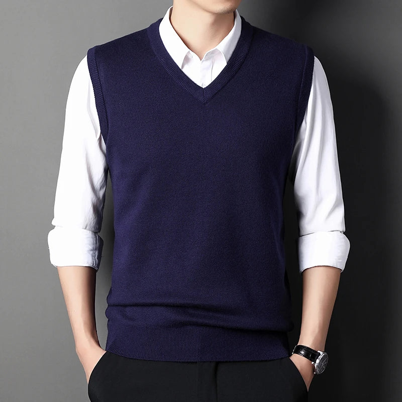 Men's Solid Color Sweater Vest Casual Fashion Warm Top