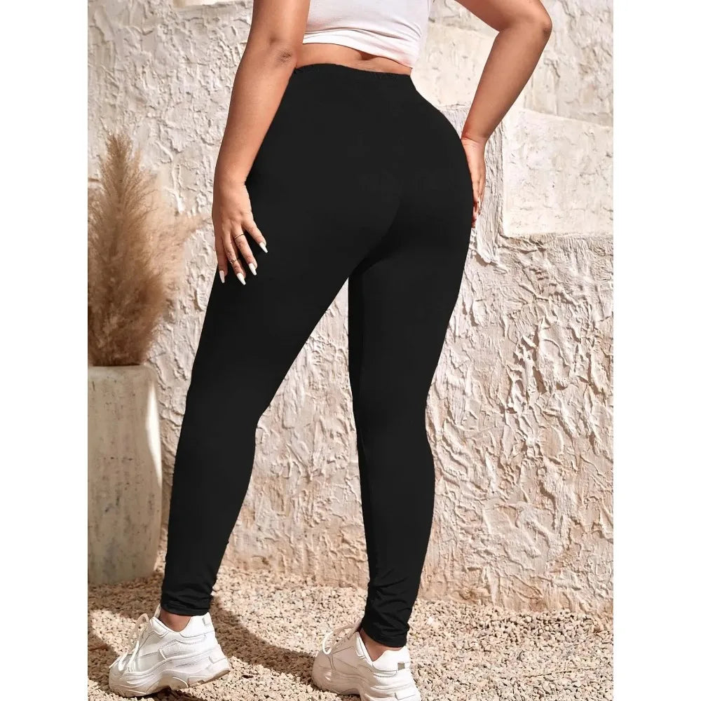 Women's XL-5XL Plus  Size Casual High-waist Stretch Leggings Solid Color Tight Leggings Go with Commuter Skinny Slim Leggings