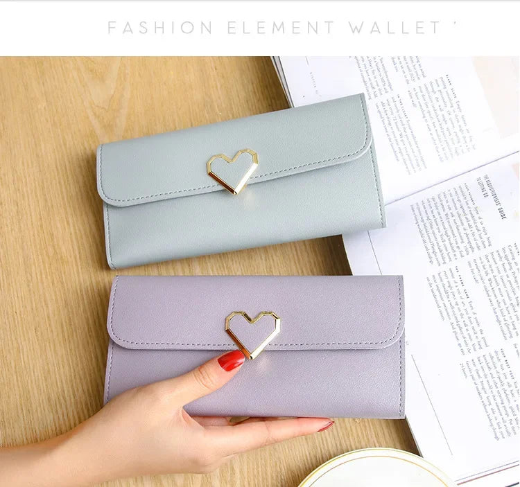 2024 Women Tri-Fold Wallet Metal Heart Pattern Girls Money Pocket Card Holder Luxury Designer Phone Clutch Fashion Card Holder