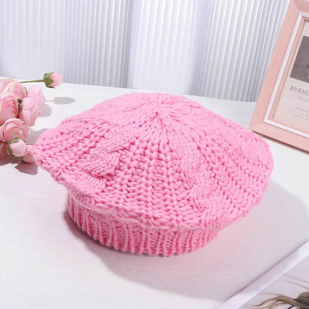 Winter Warm Vintage Ribbed French Artist Cap Painter Hat Knitted Cap Beret Hat