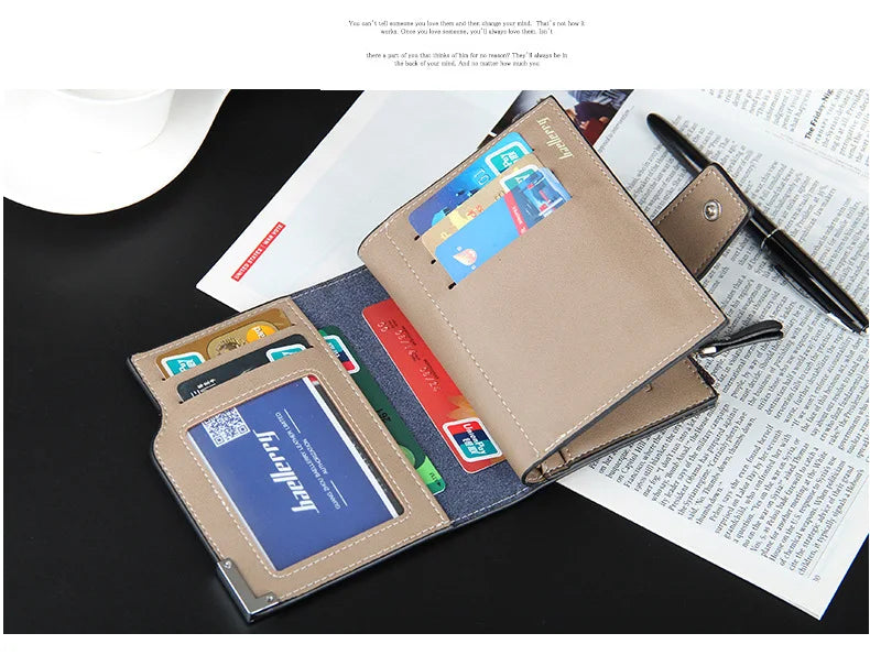 Short Luxury Men Wallets Zipper Coin Pocket Card Holder Male Wallet Clutch Photo Holder Name Engraved Brand Man Purses Wallet