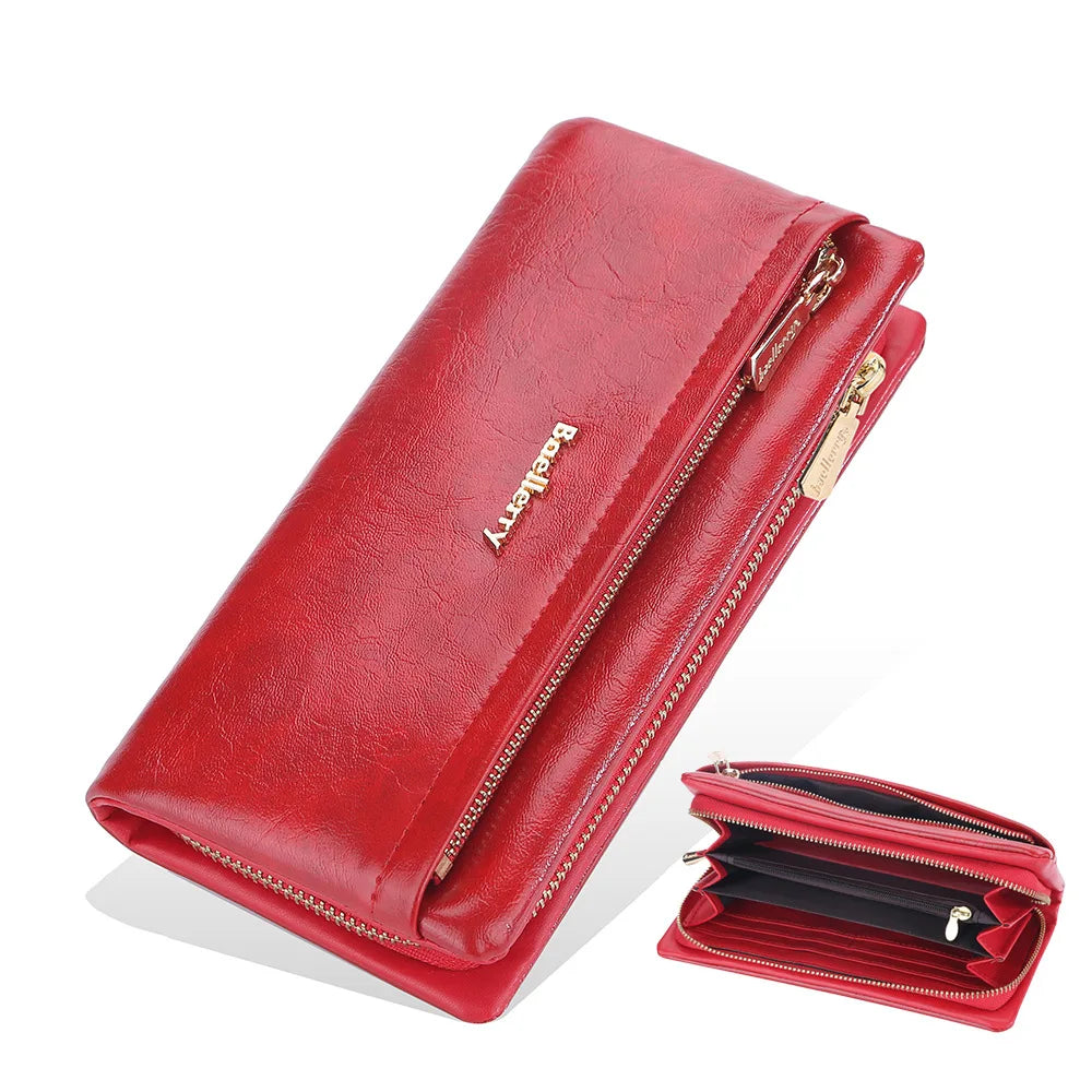 Women Wallets Long Purses for Women with Zipper Coin Pocket Top Quality Card Holder Female Red Soft Leather Wallet Ladies Purse