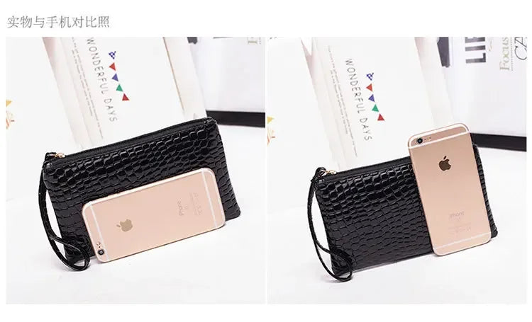 Leather Women's Long Wallet Crocodile Pattern Handbag Ultra Thin Soft Women ID Credit Card Holder Coin Purse for Female Ladies