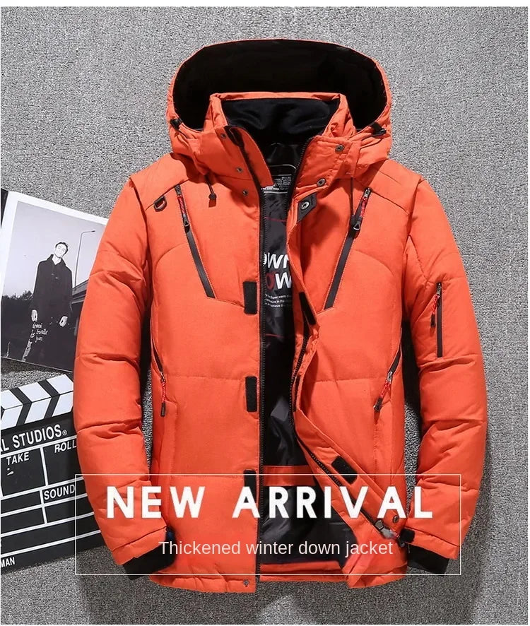 Down Jacket Men White Duck Winter Coat Windproof Warm Parkas Travel Camping Overcoat New in Thicken Solid Color Hooded Clothing