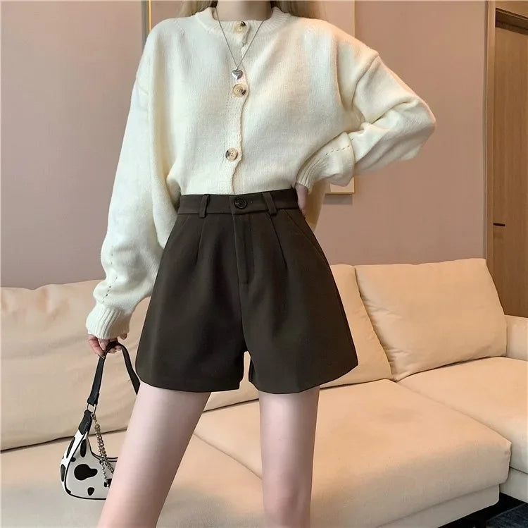 Black Woolen Shorts Women's Autumn/winter Outerwear Petite High-waisted Bell Bottoms 2023 New Slimming Base Boot Pants