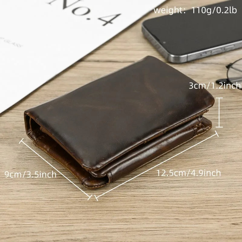 Leather Men‘s Short Wallet Hasp Genuine Leather Unisex Zipper Coin Clutch Purse Cowhide Card Holder Trifold Man wallets