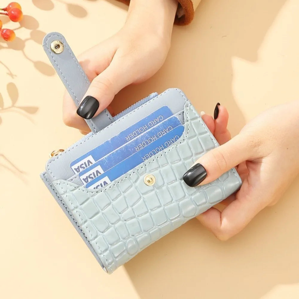 Multi-card Slots Women Short Wallet Fashion Leather Solid Color Women Clutch Crocodile Print Waterproof Card Bag Women