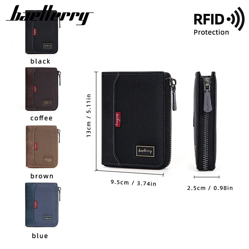 Baellerry RFID Simple Short Men Zipper Wallets Luxury Brand Card Holder Male Wallet Photo Holder Coin Pocket Man Purses