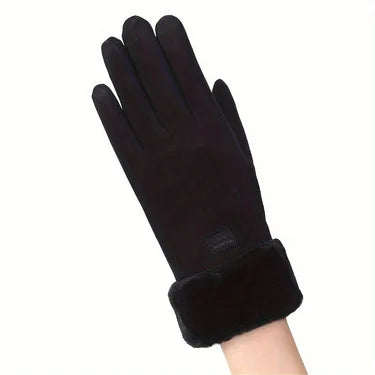 Women Winter Thick Plush Leather Gloves Fashion Winter Warm Skiing Outdoor Women Gloves Lady Elegant Casual Touch Screen Gloves