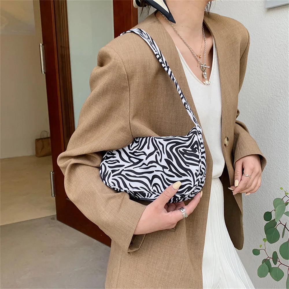 Women Shoulder Bag Fashion Animal Pattern Print Bag Casual Nylon Butterfly Leopard Zebra Cow Print Women Handbag Underarm Bags