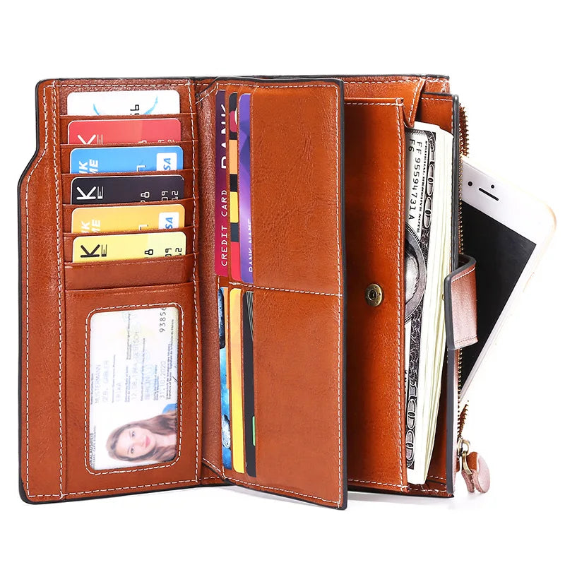 2024 New Rfid Long Women Wallets Clutch Zipper Coin Pocket Female Print Wallet Quality Card Holder Genuine Leather Women Purse