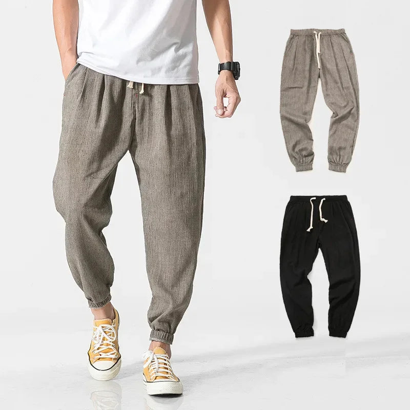 2024 Men's Cotton and Linen Harem Pants Leggings Japanese Casual Pants Chinese Style Bloomers Men's Linen Pants